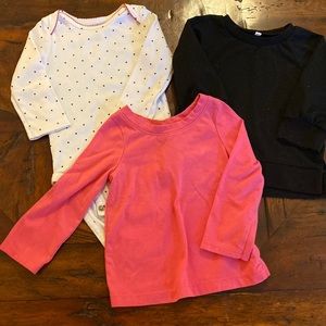 Bundle Lot of 3 Long Sleeve Tshirts, Size 12m, Solid Color, Simple, Black Pink